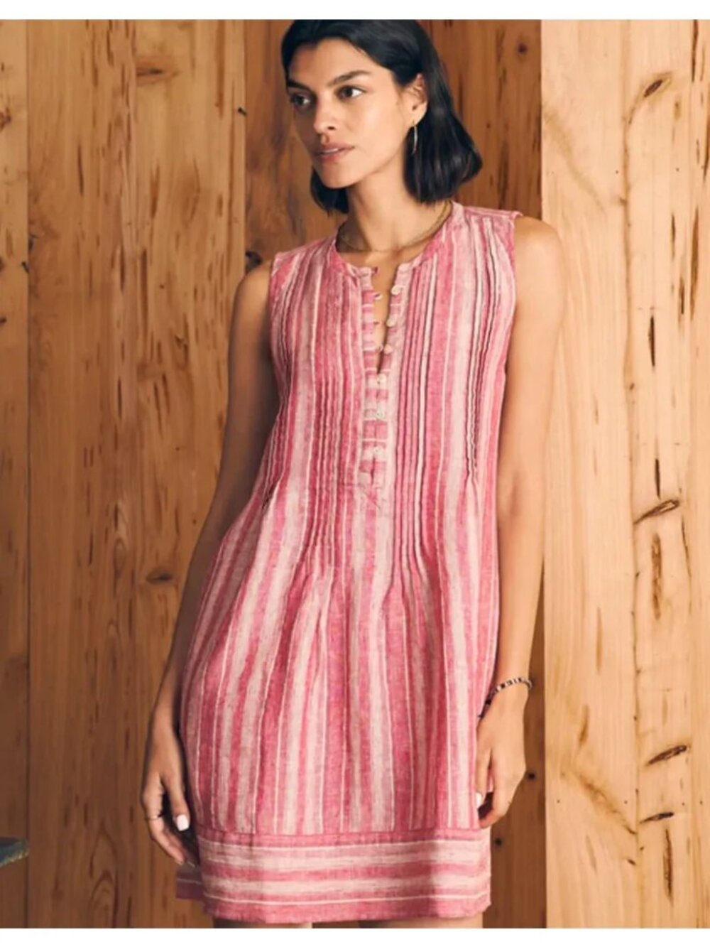 Faherty Isha Linen Blend Dress Pink Stripe Size Medium